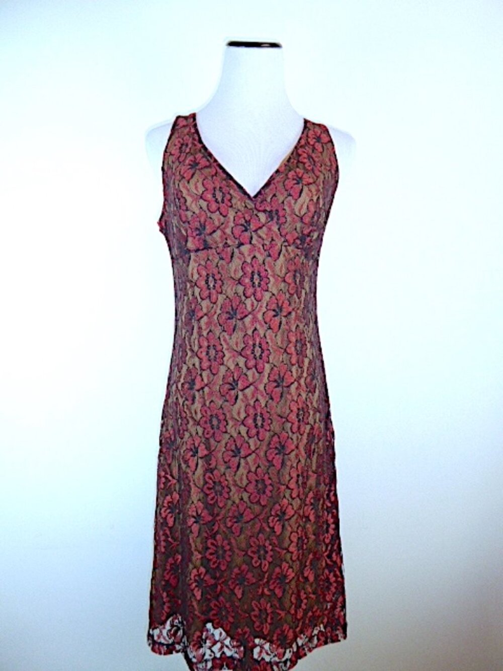 AA MILANO lace black RED DRESS sleeveless v neck midi 6 i42 Nwt Made in Italy